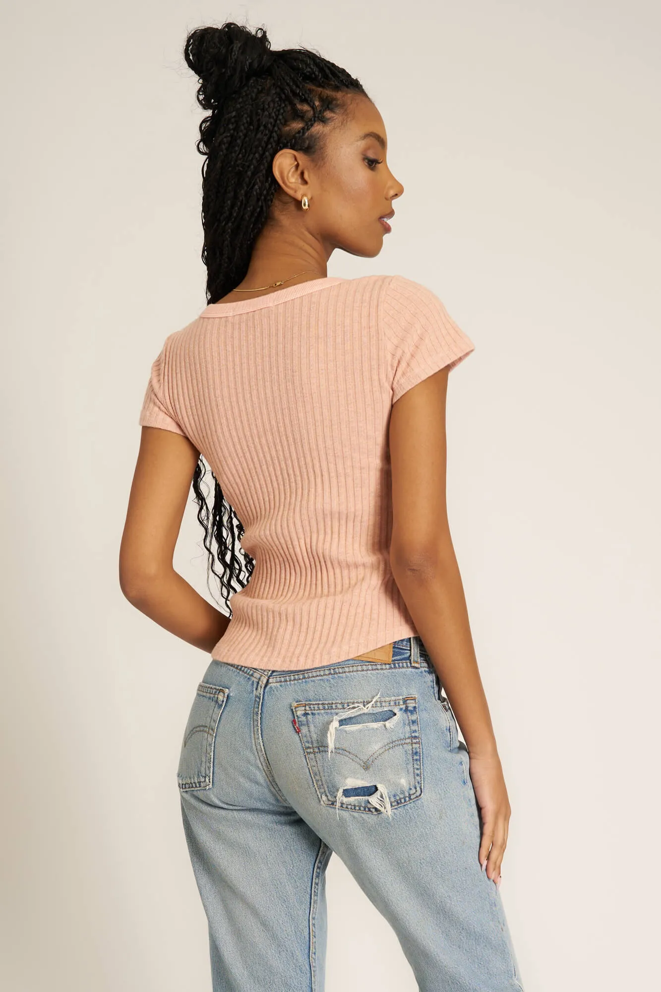 Julie Scoop Neck Sweater Rib Tee - MW Mellow Rose