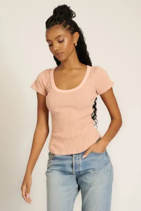 Julie Scoop Neck Sweater Rib Tee - MW Mellow Rose