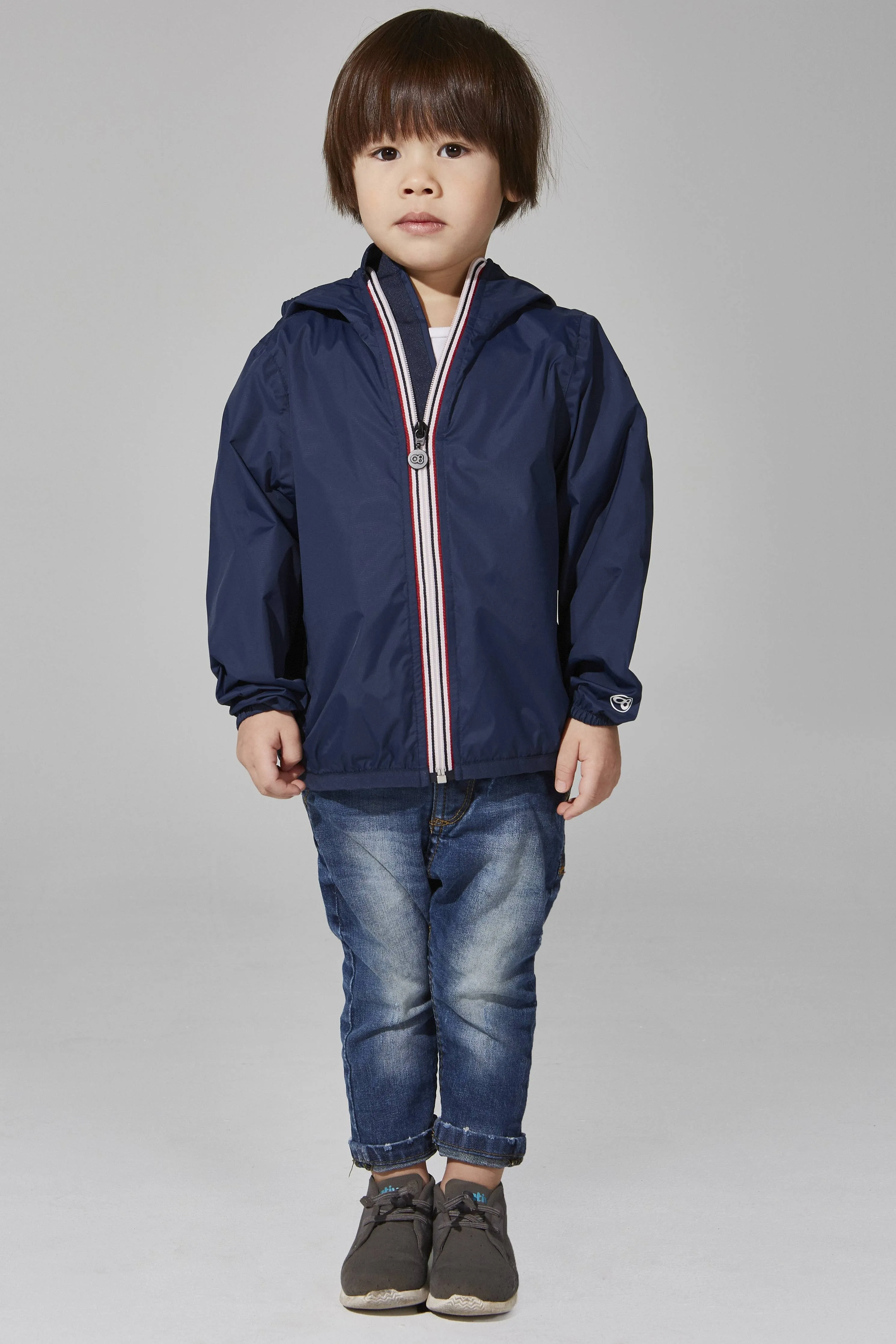 Kid's Navy Full Zip Packable Rain Jacket and Windbreaker