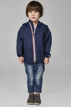 Kid's Navy Full Zip Packable Rain Jacket and Windbreaker