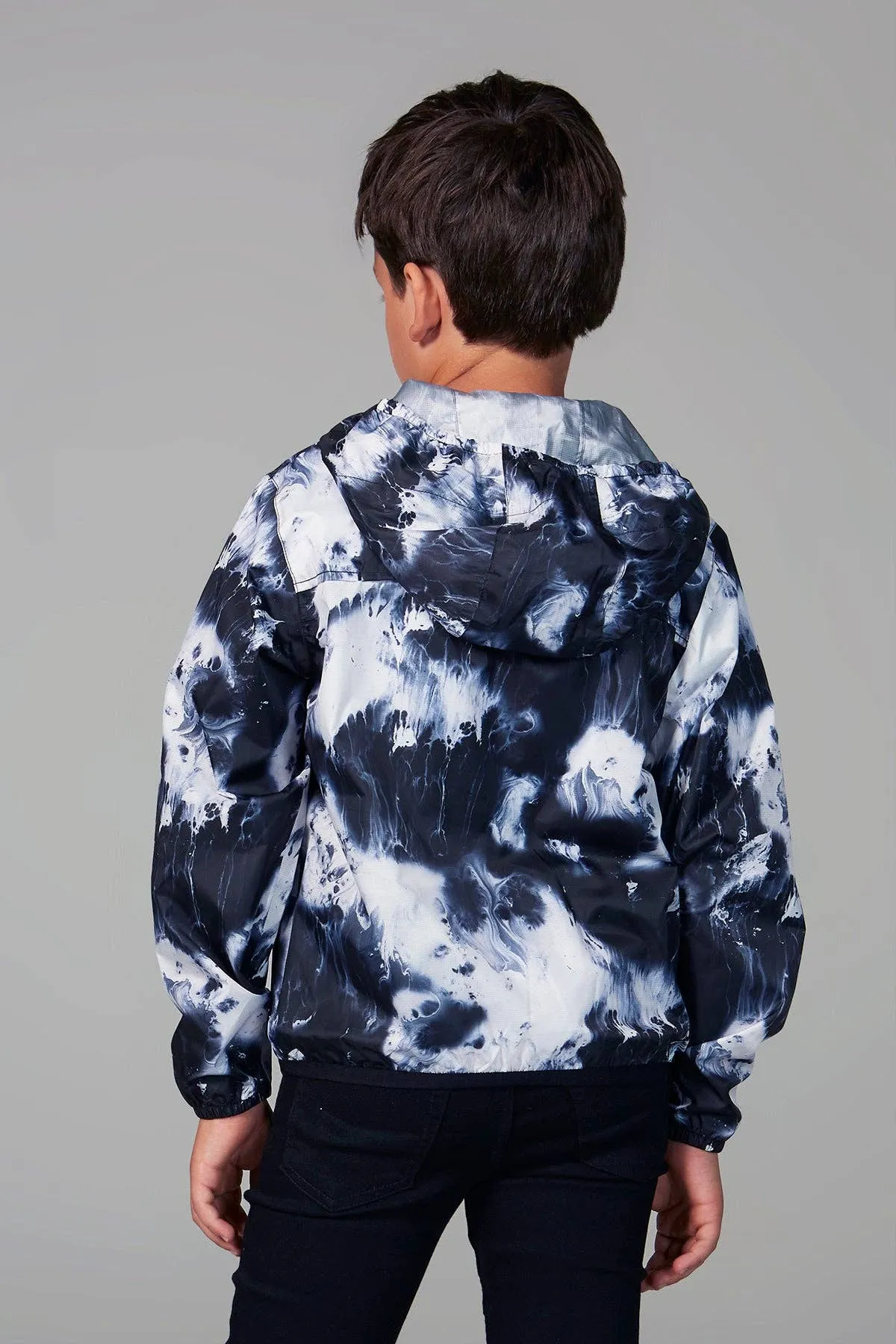 Kid's Oil Print Full Zip Packable Rain Jacket and Windbreaker