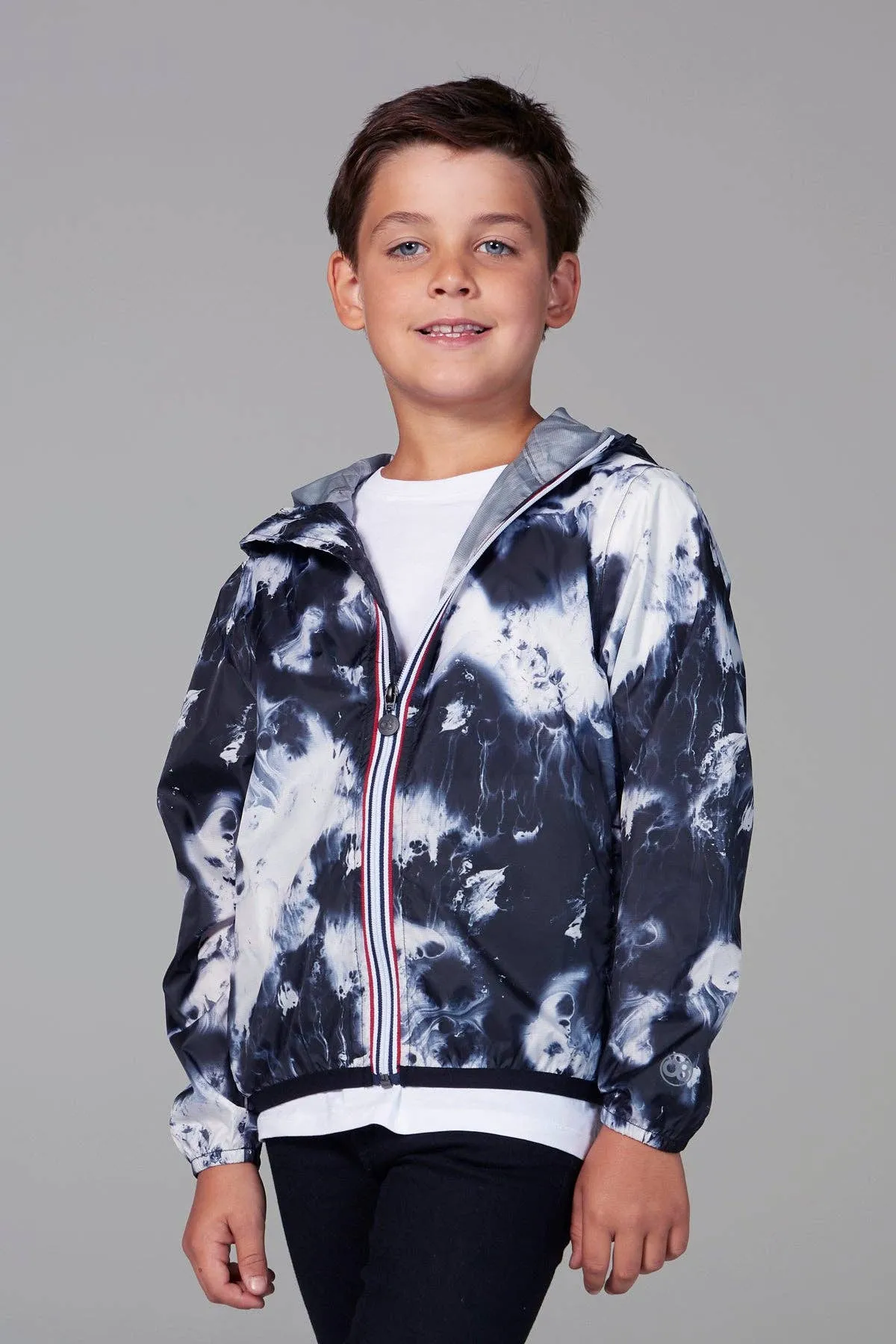 Kid's Oil Print Full Zip Packable Rain Jacket and Windbreaker