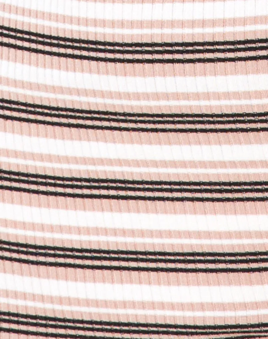 Kimmy Bodycon Skirt in Rib Stripe Cream Black and Tan