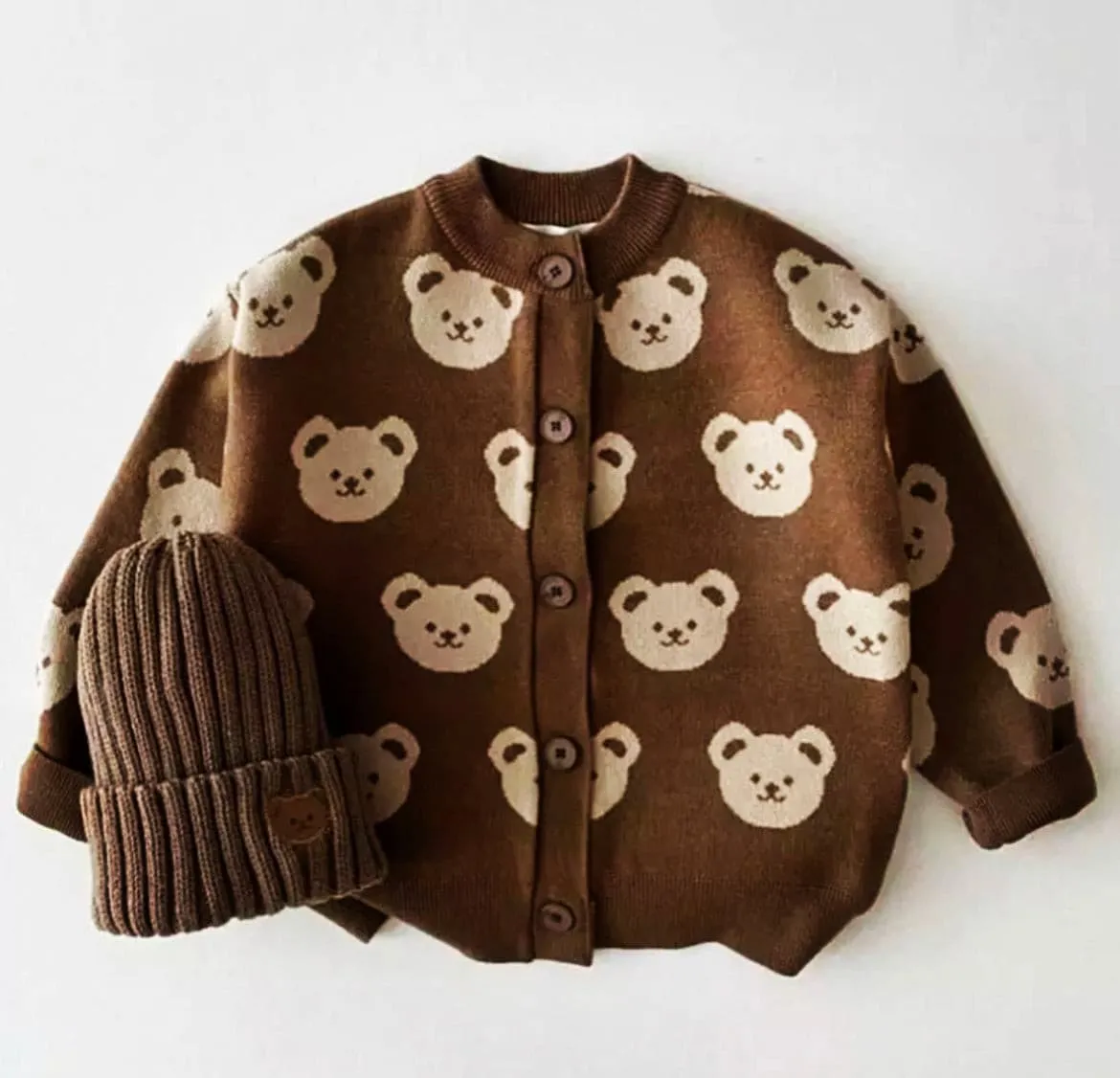 Knitted Teddy Bear Cardigan - Chocolate