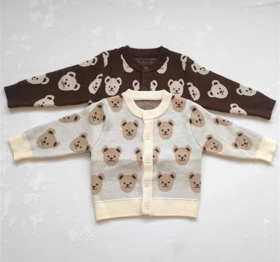 Knitted Teddy Bear Cardigan - Chocolate