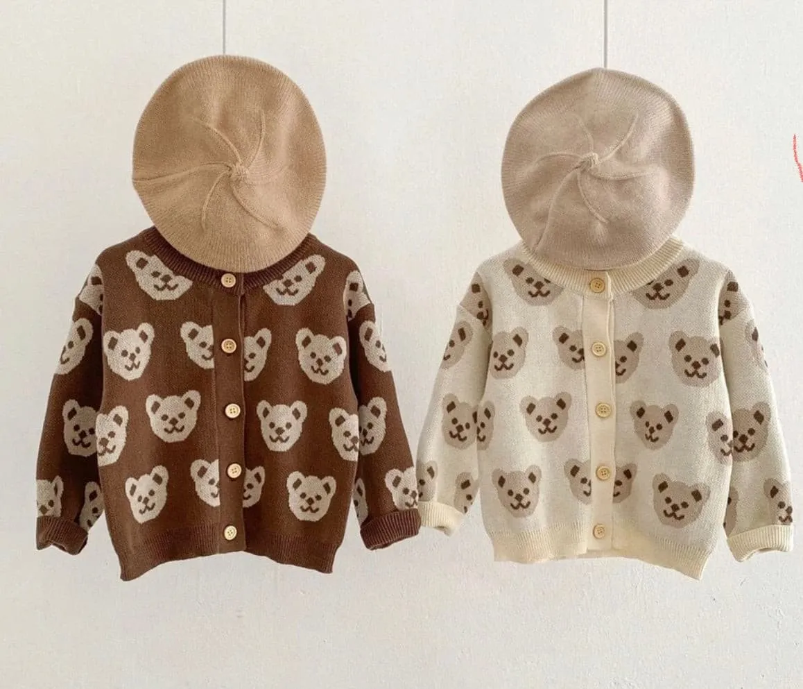 Knitted Teddy Bear Cardigan - Chocolate