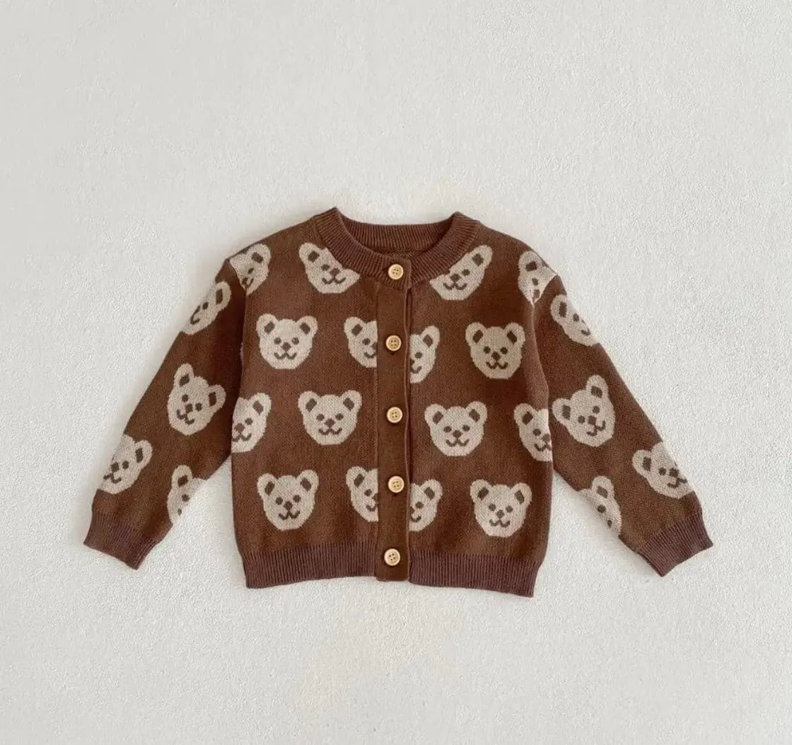 Knitted Teddy Bear Cardigan - Chocolate