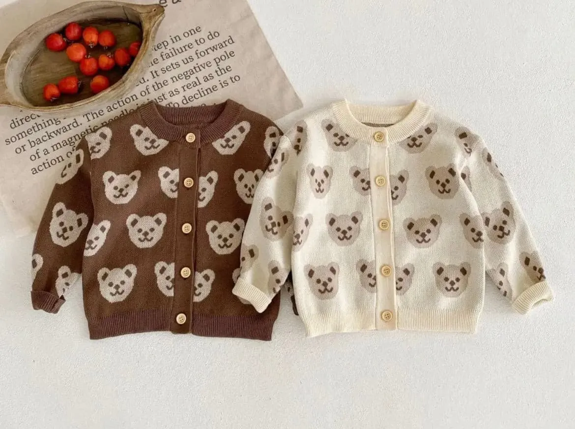 Knitted Teddy Bear Cardigan - Chocolate