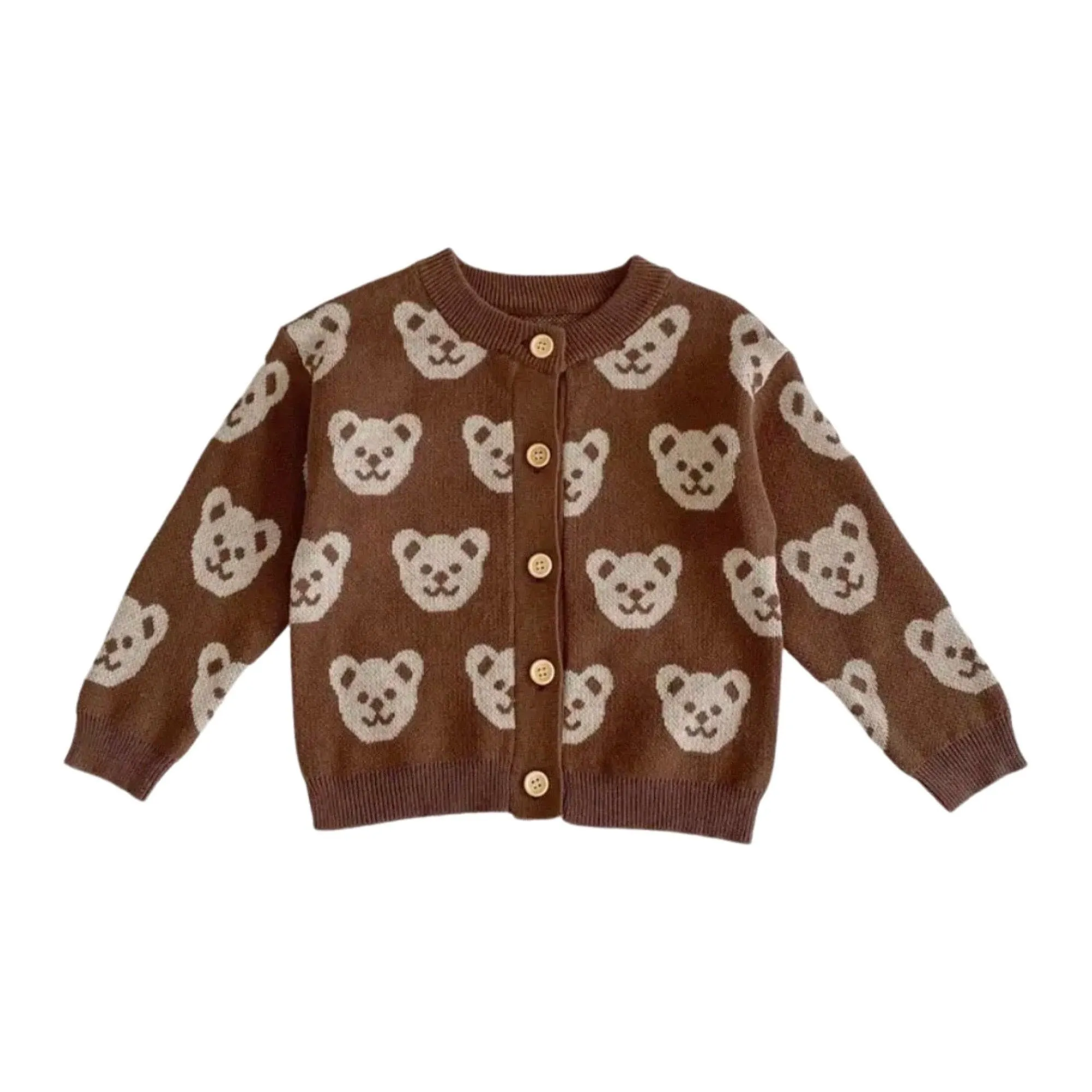 Knitted Teddy Bear Cardigan - Chocolate