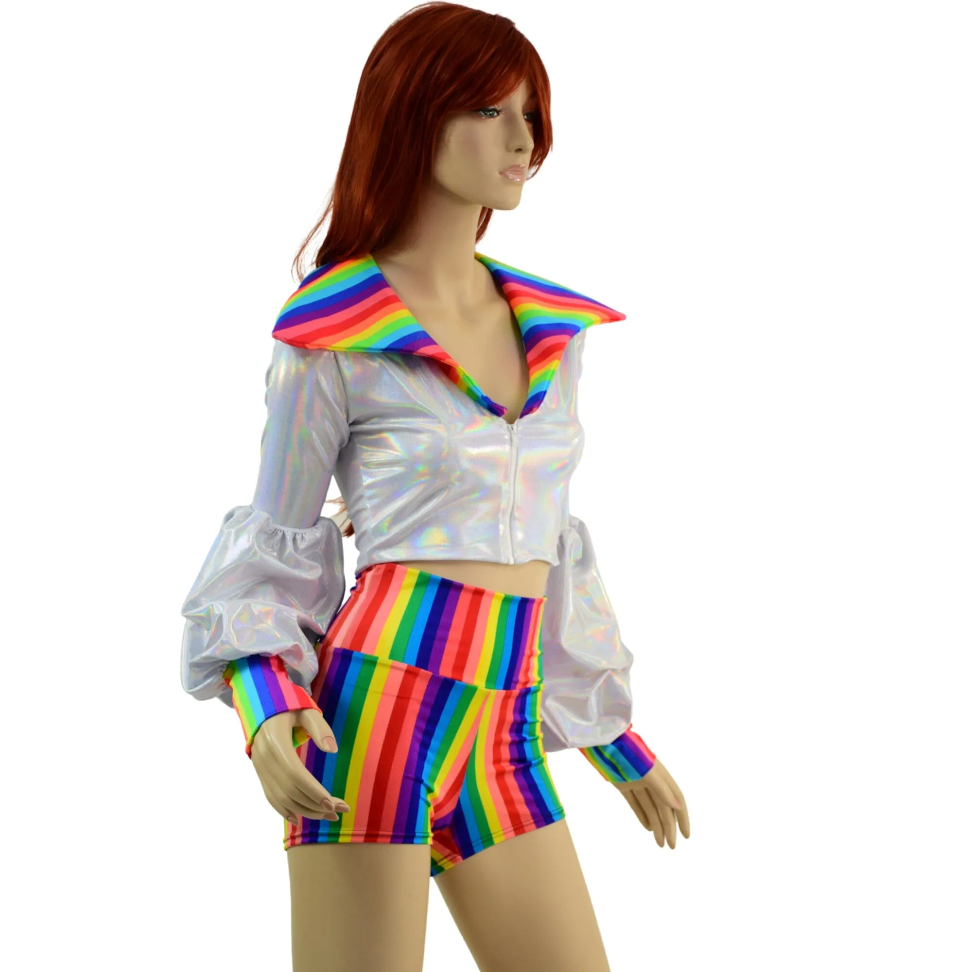 Lantern Sleeve Crop Jacket with Disco Collar