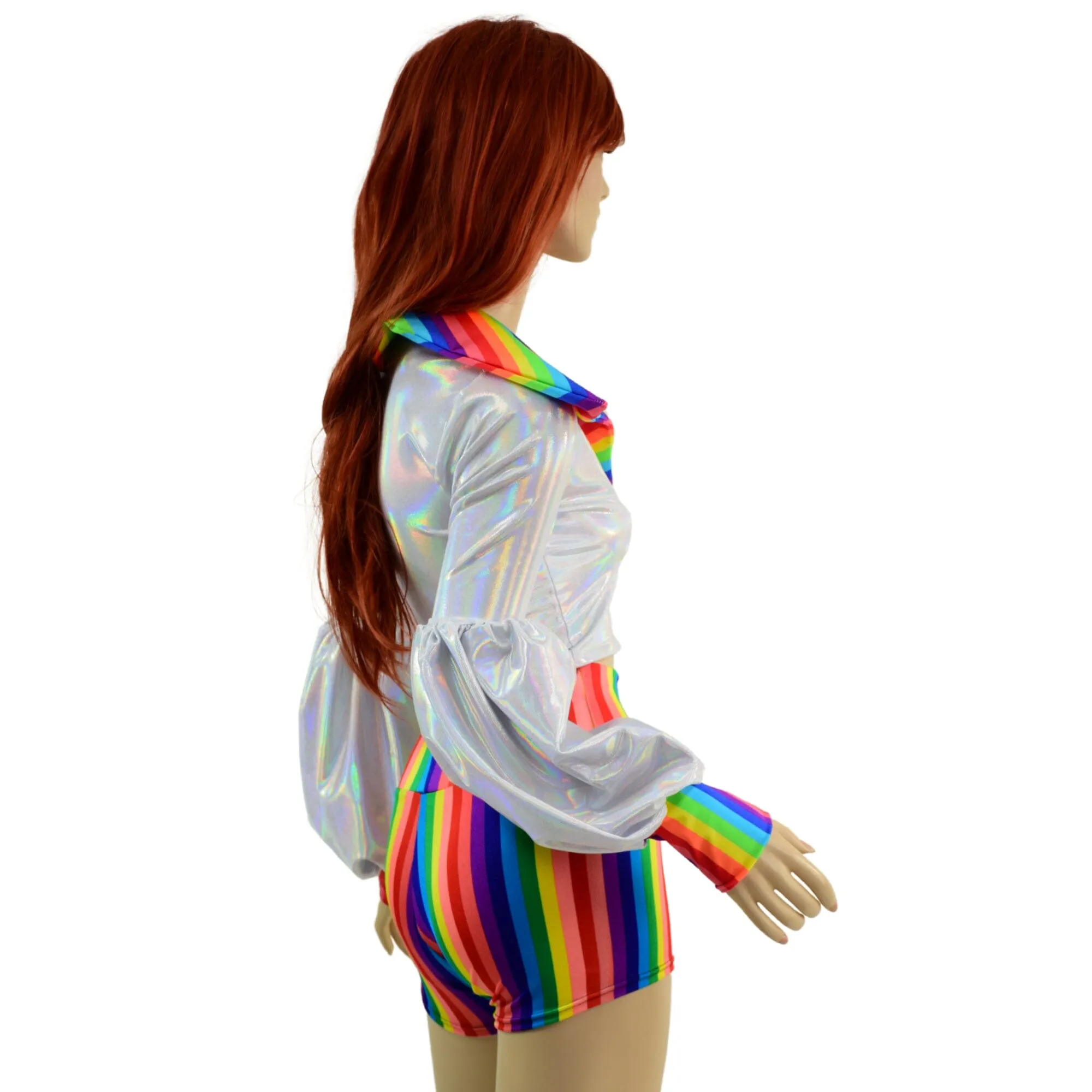 Lantern Sleeve Crop Jacket with Disco Collar