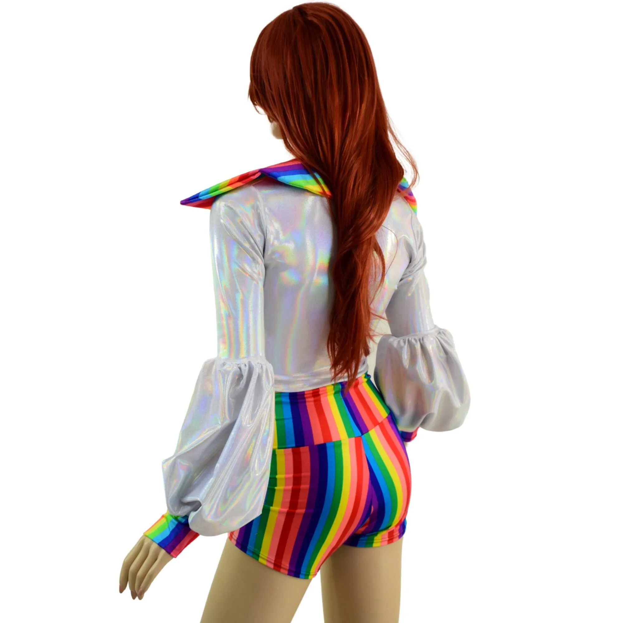 Lantern Sleeve Crop Jacket with Disco Collar