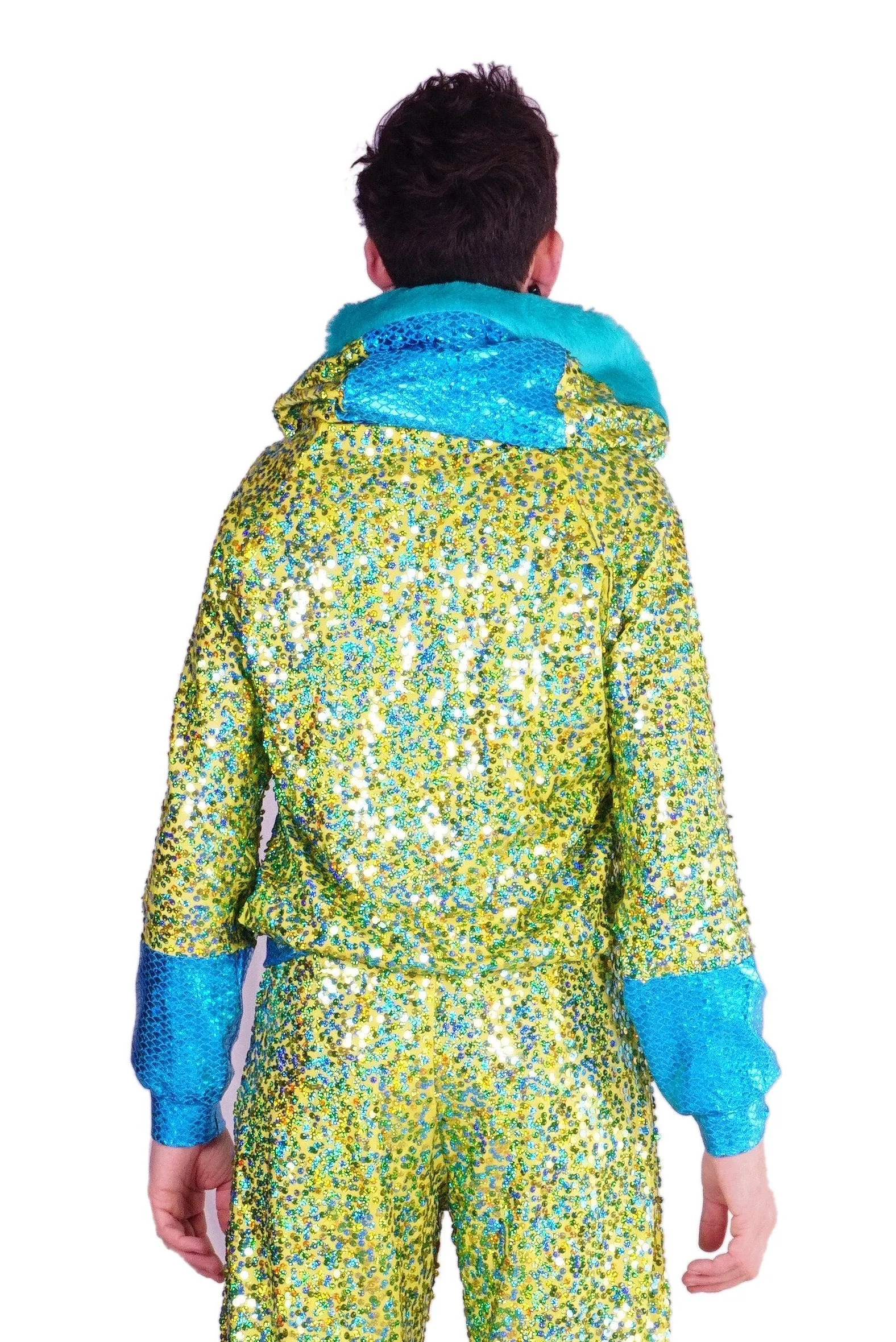 LAST OINE! Size (S) | Juicy Lime & Turquoise | Sequin Hoody - Unisex | Vintaaage!