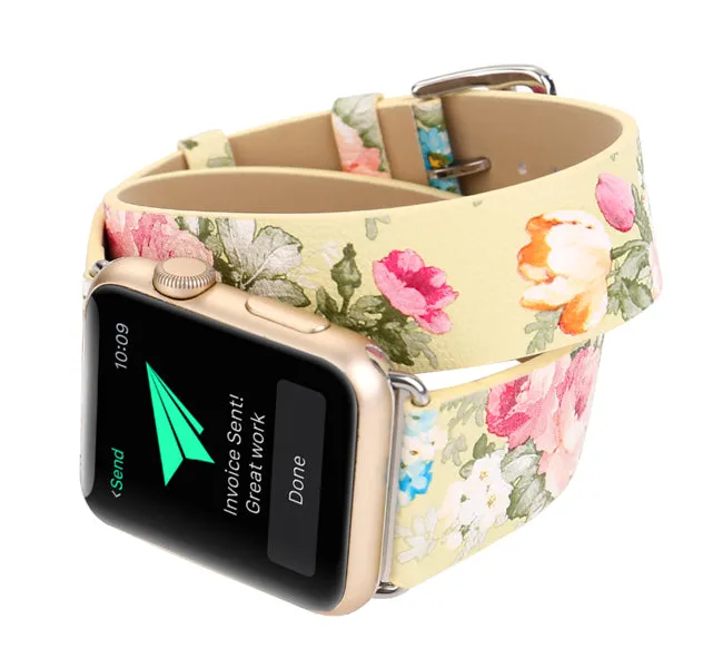 Leather Wrap Floral Apple Watch Band