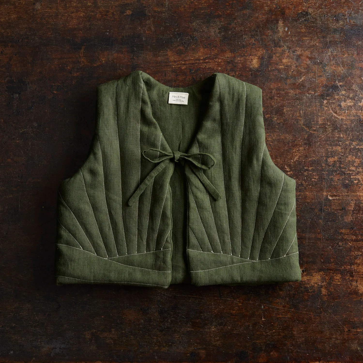 Linen Quilted Vest - Fern