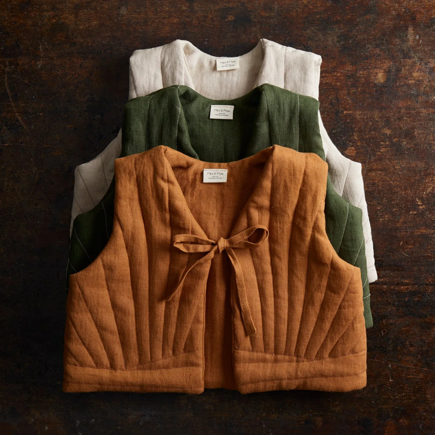 Linen Quilted Vest - Fern