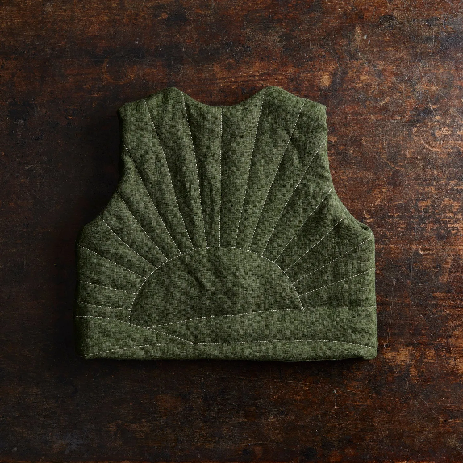 Linen Quilted Vest - Fern