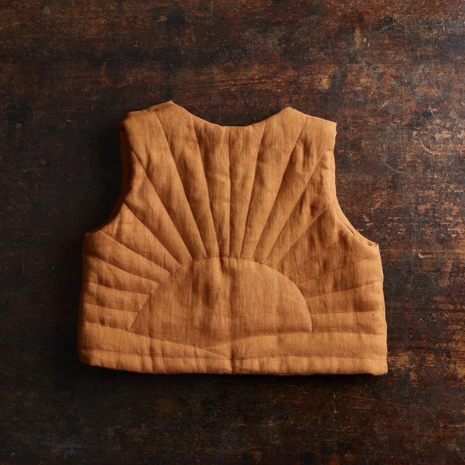 Linen Quilted Vest - Rust