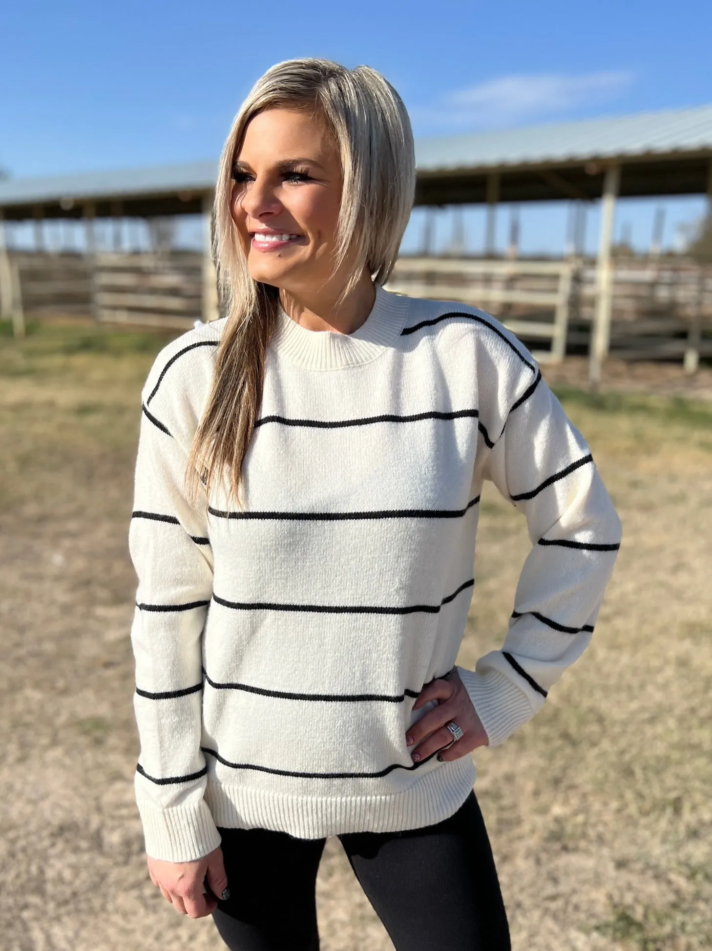 Loose Fit Stripe Sweater Top - 3 Colors