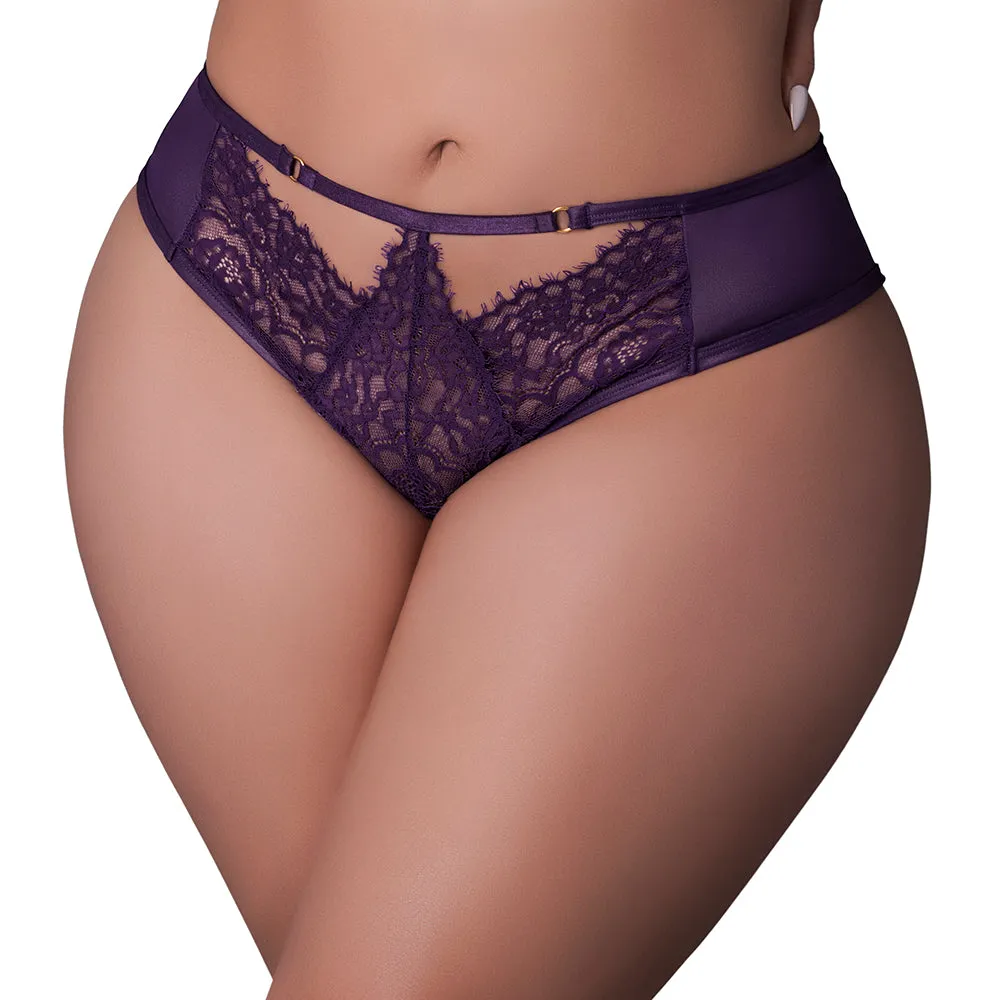 Magic Silk Leather & Lace Lace Cheeky Hipster Plum Queen Size