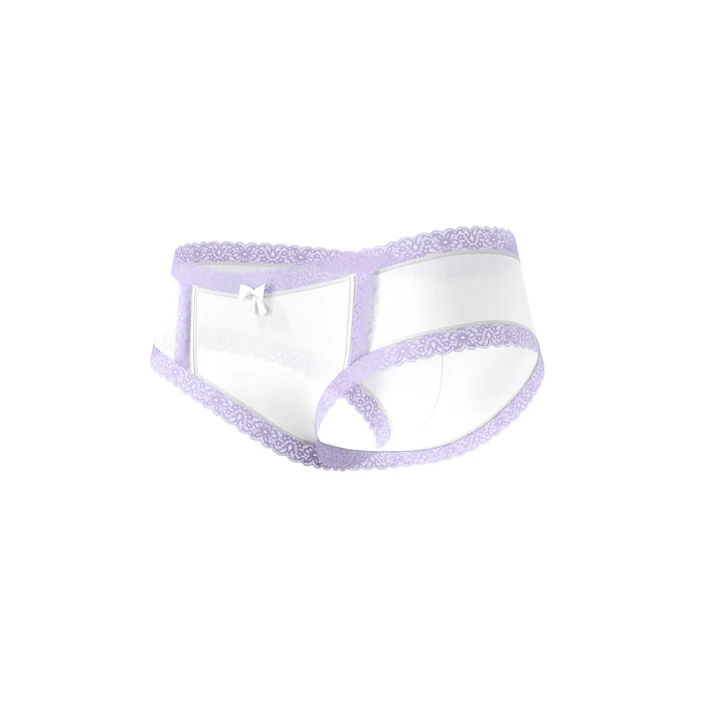 Magic Silk Sheer Passion Cheeky Hipster Boy Short White/Lavender Queen Size