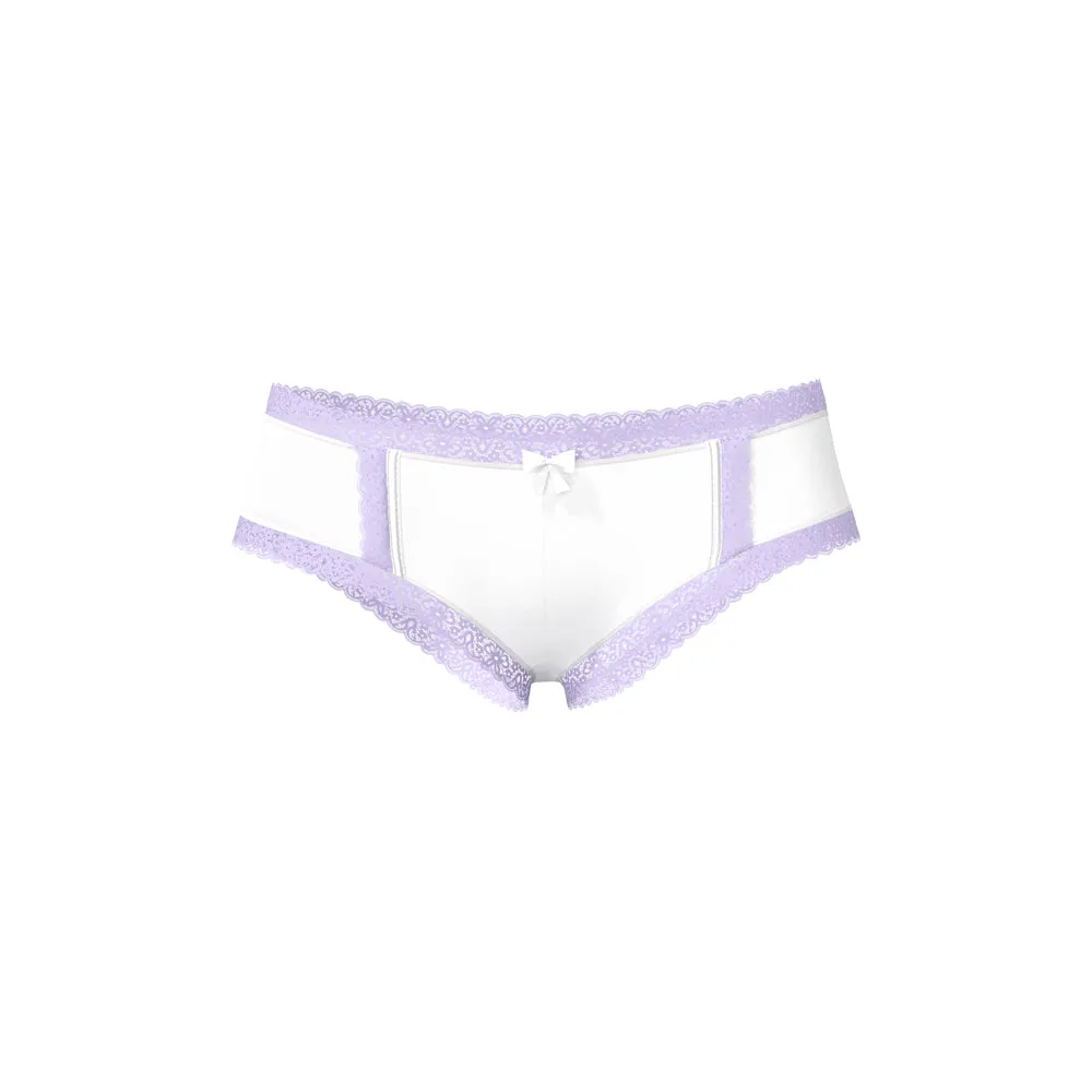 Magic Silk Sheer Passion Cheeky Hipster Boy Short White/Lavender Queen Size