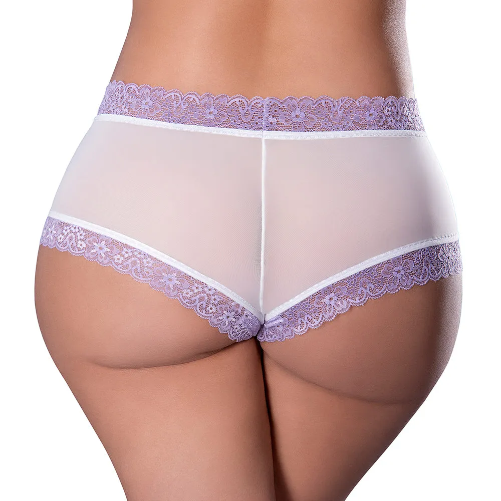 Magic Silk Sheer Passion Cheeky Hipster Boy Short White/Lavender Queen Size