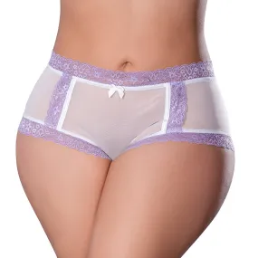 Magic Silk Sheer Passion Cheeky Hipster Boy Short White/Lavender Queen Size