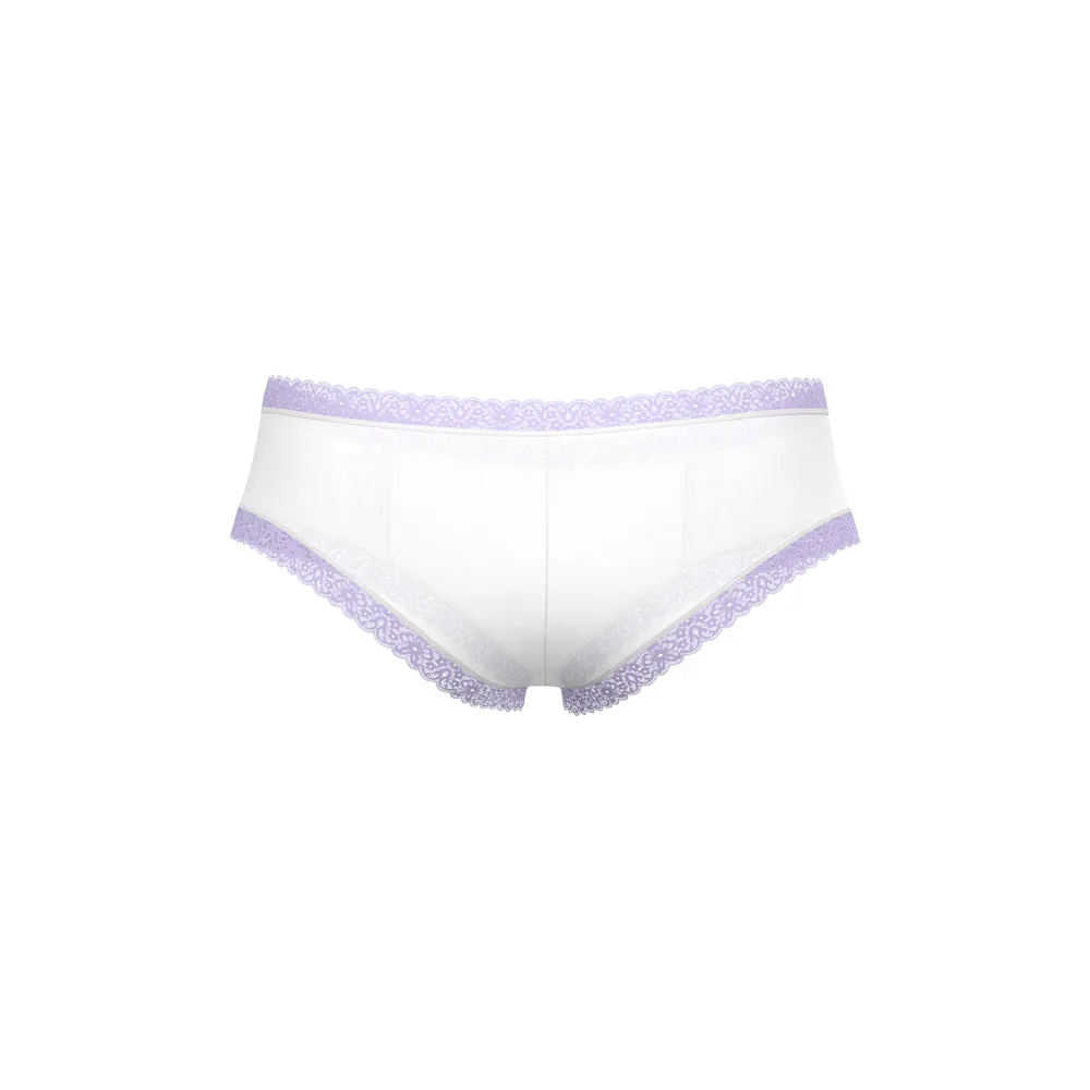 Magic Silk Sheer Passion Cheeky Hipster Boy Short White/Lavender Queen Size