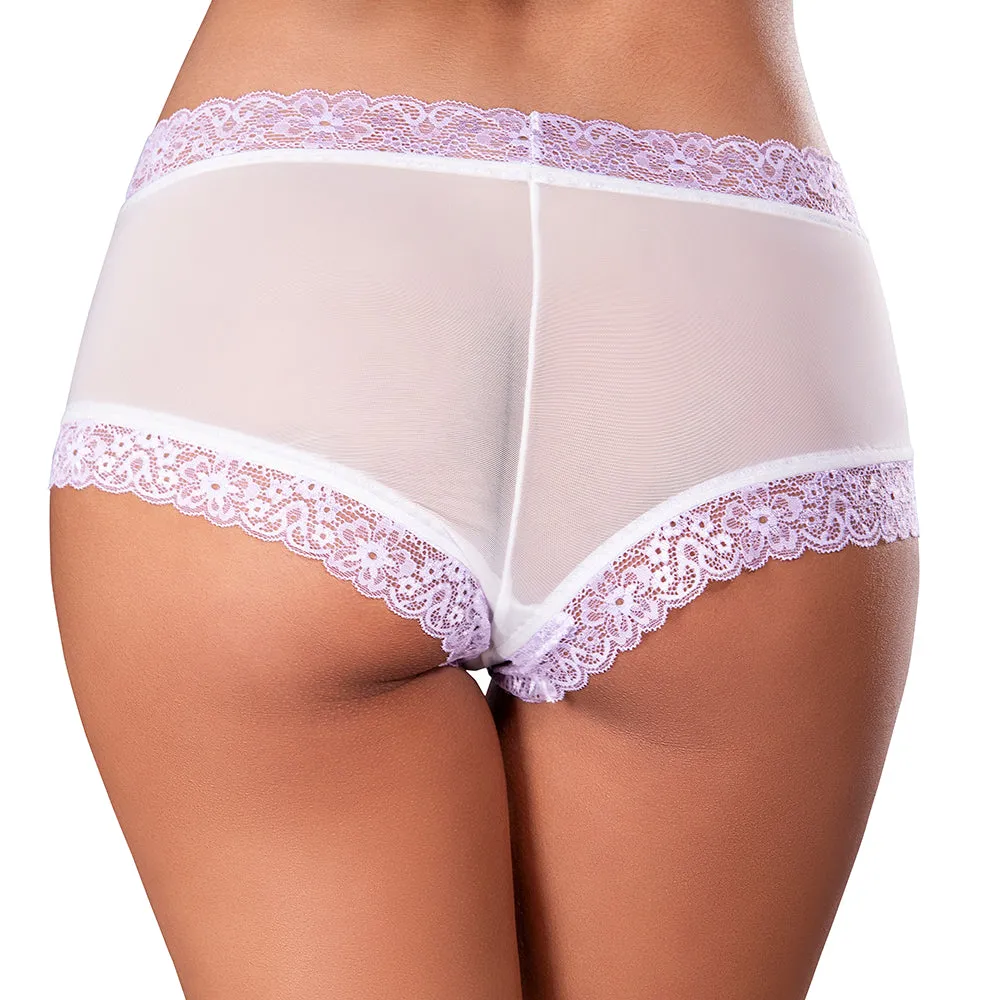 Magic Silk Sheer Passion Cheeky Hipster Boy Short White/Lavender S/M