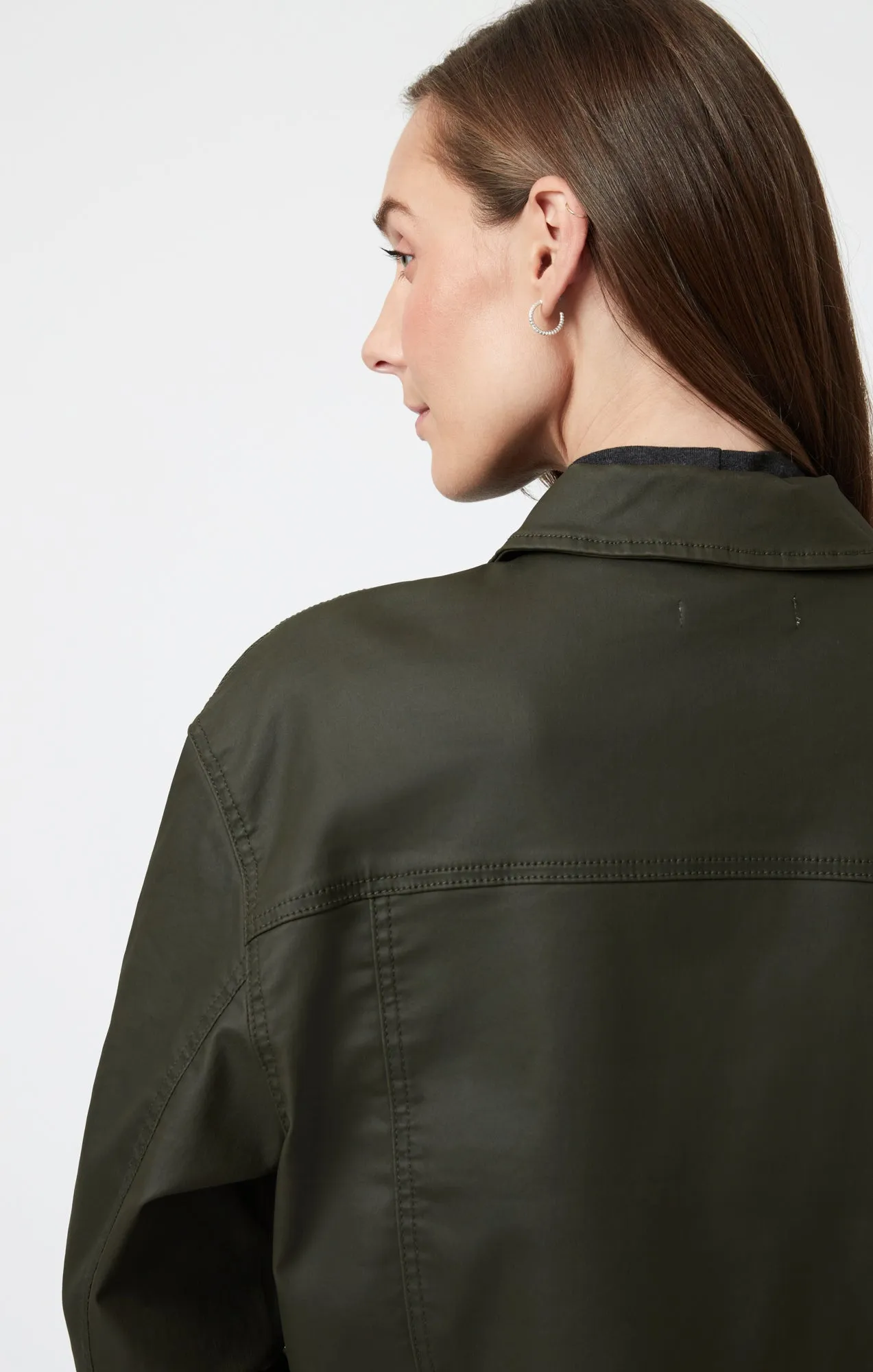 MAREN CROP JACKET IN DARK OLIVE COATED