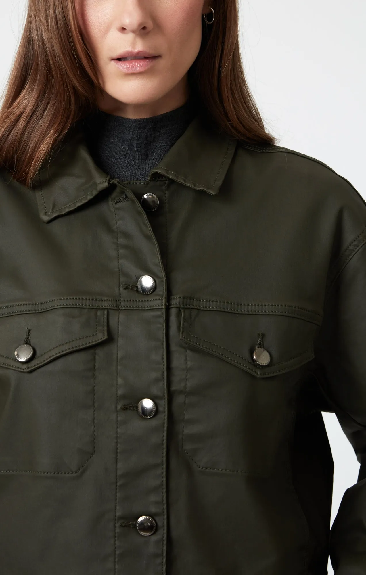 MAREN CROP JACKET IN DARK OLIVE COATED