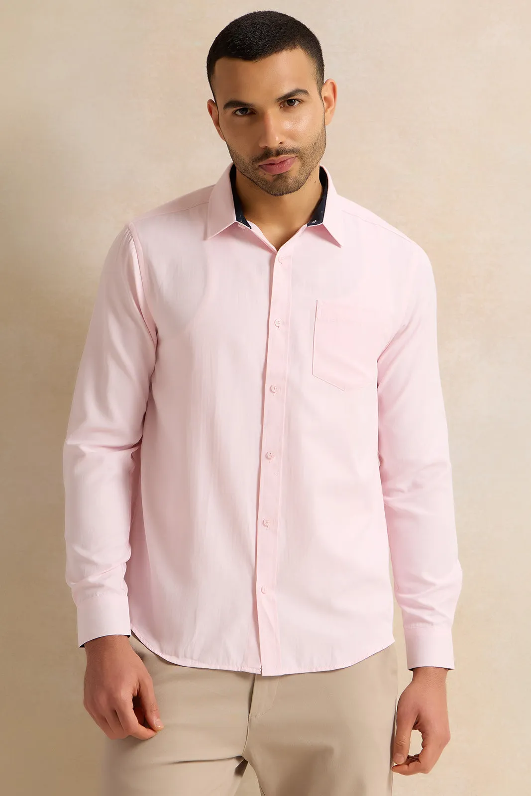 Men Pink Plain Shirt