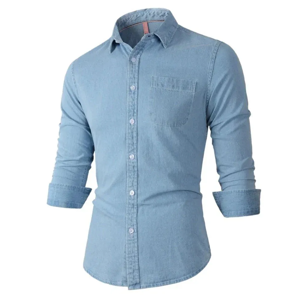 Mens Denim Pocket Long Sleeve Shirt (3 Colors)