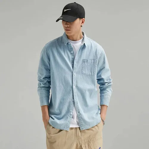 Mens Denim Pocket Long Sleeve Shirt (3 Colors)