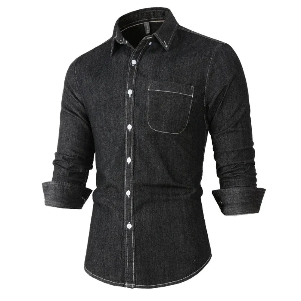 Mens Denim Pocket Long Sleeve Shirt (3 Colors)