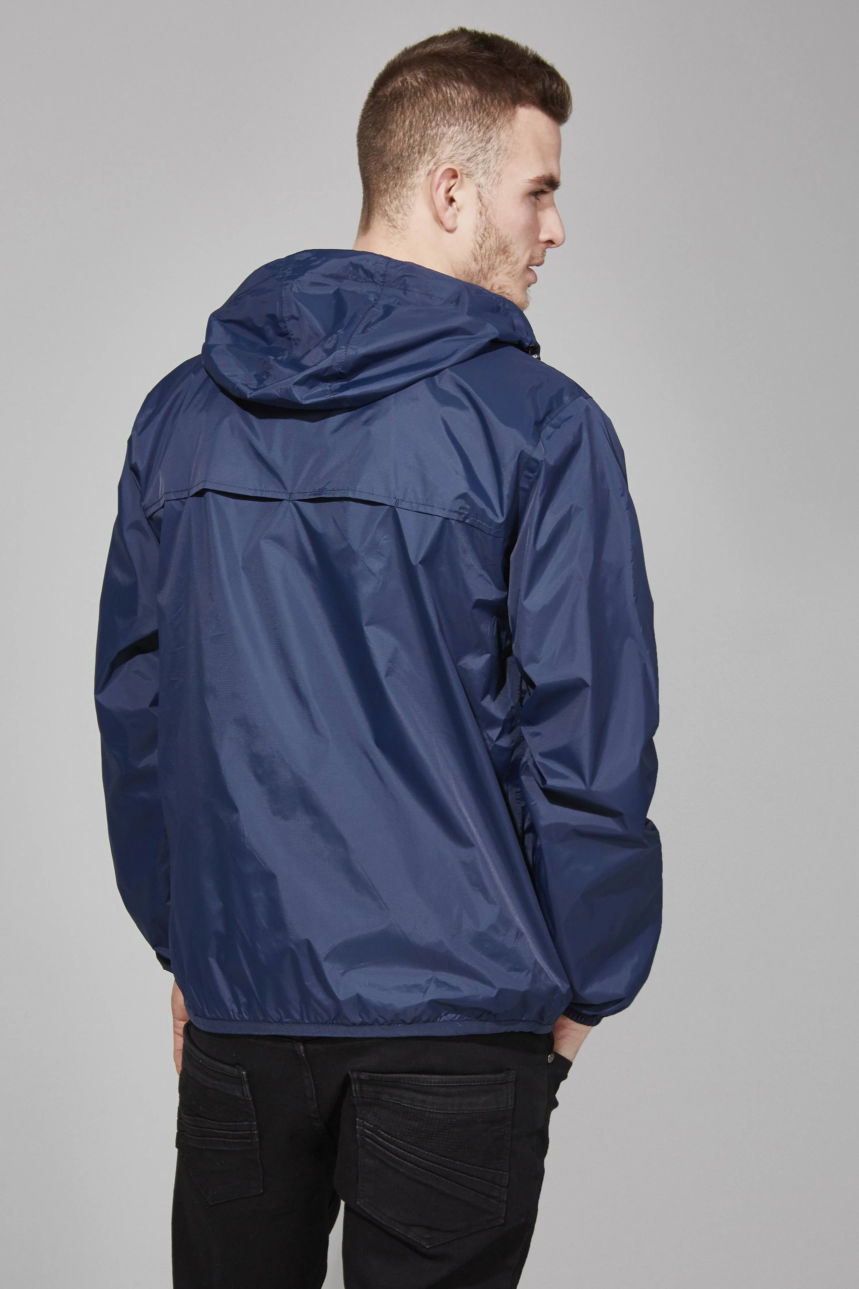 Men's Navy Full Zip Packable Rain Jacket and Windbreaker