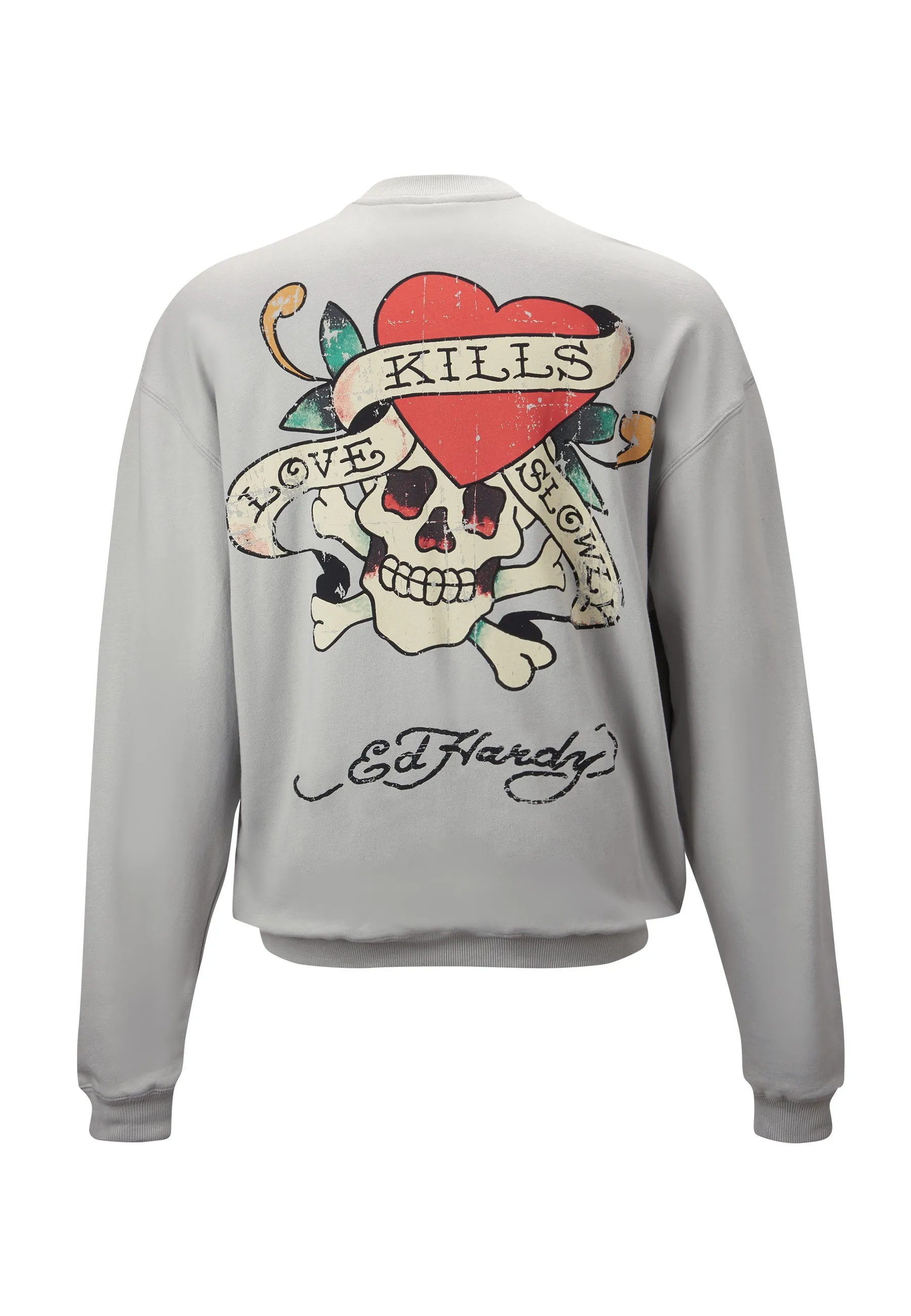 Mens Slow-Love Graphic Crew Neck Sweatshirt - Grey