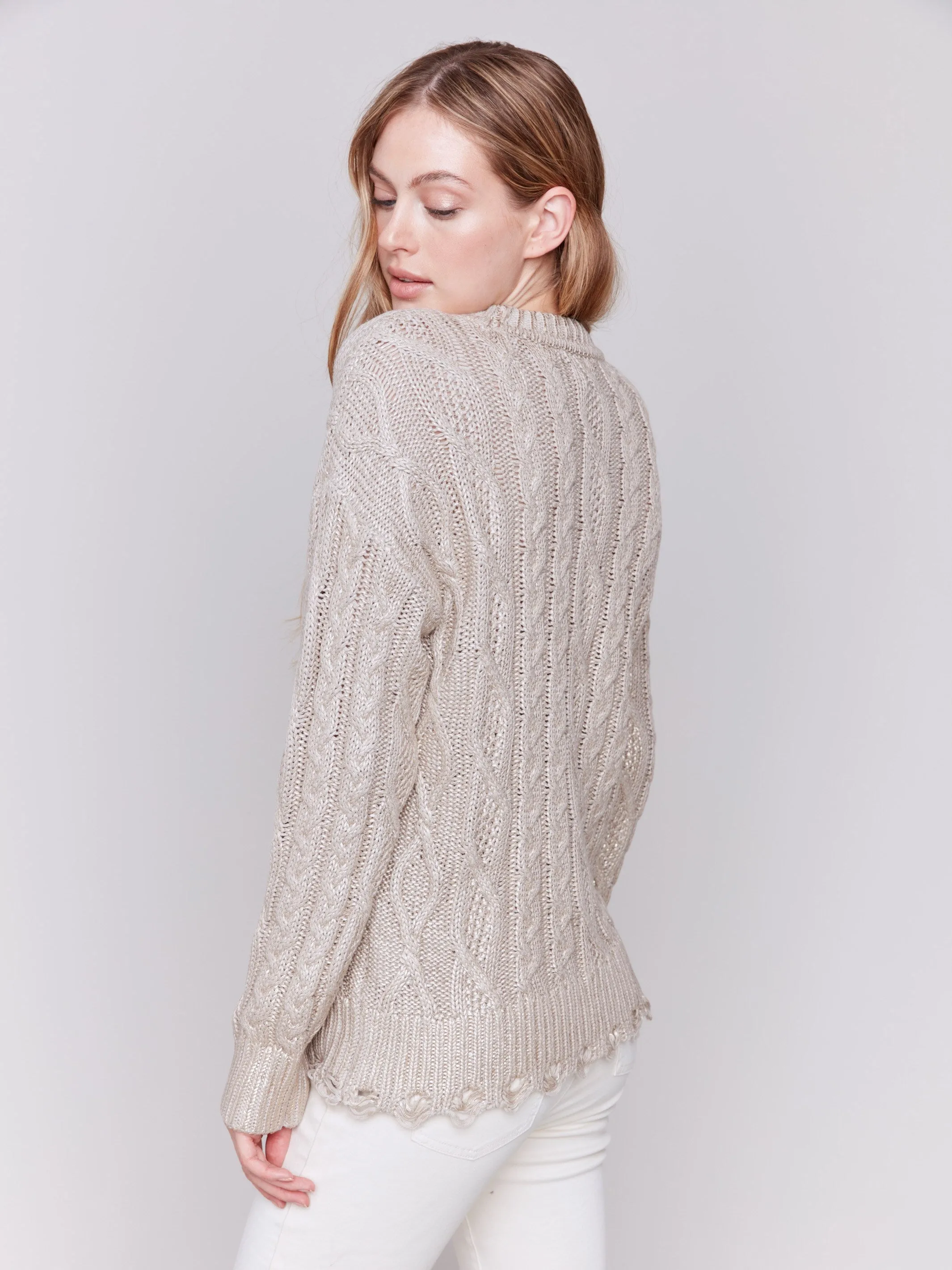 Metallic Cable Knit Sweater - Champagne