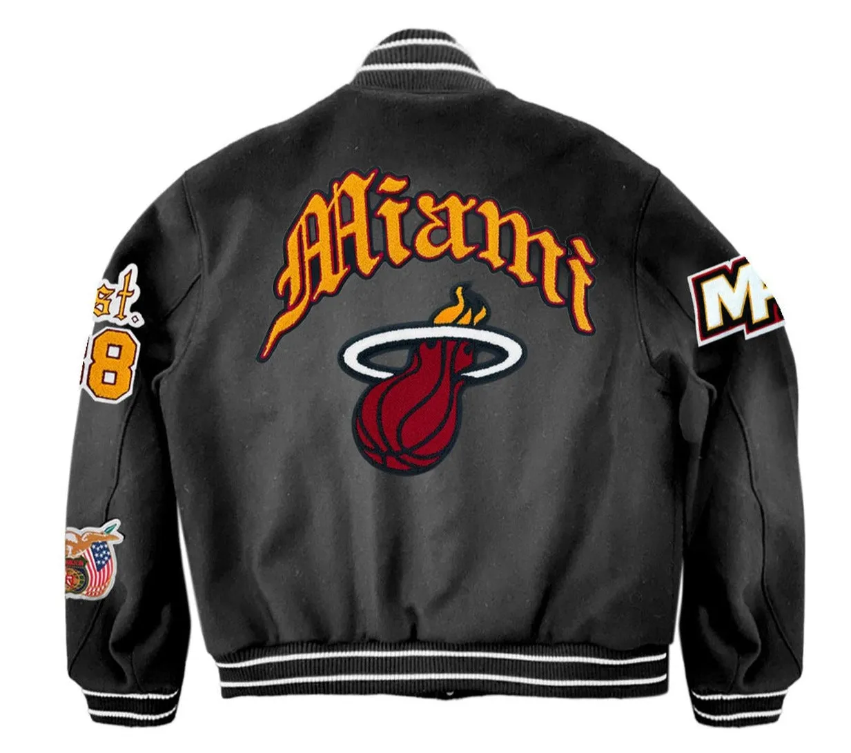 MIAMI HEAT WOOL OLD ENGLISH VARSITY JACKET Black