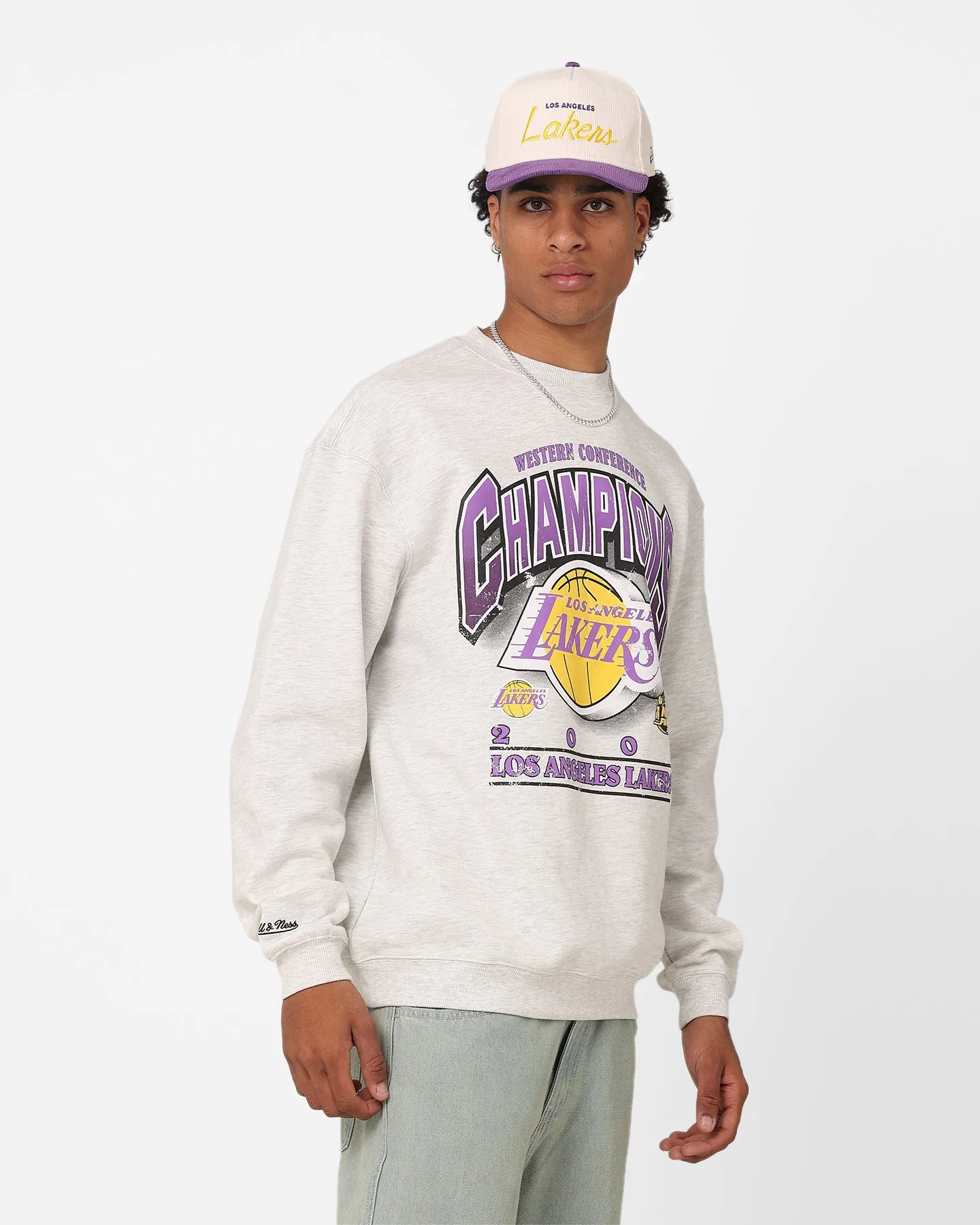 Mitchell & Ness Los Angeles Lakers Bevelled Crewneck Silver Marle