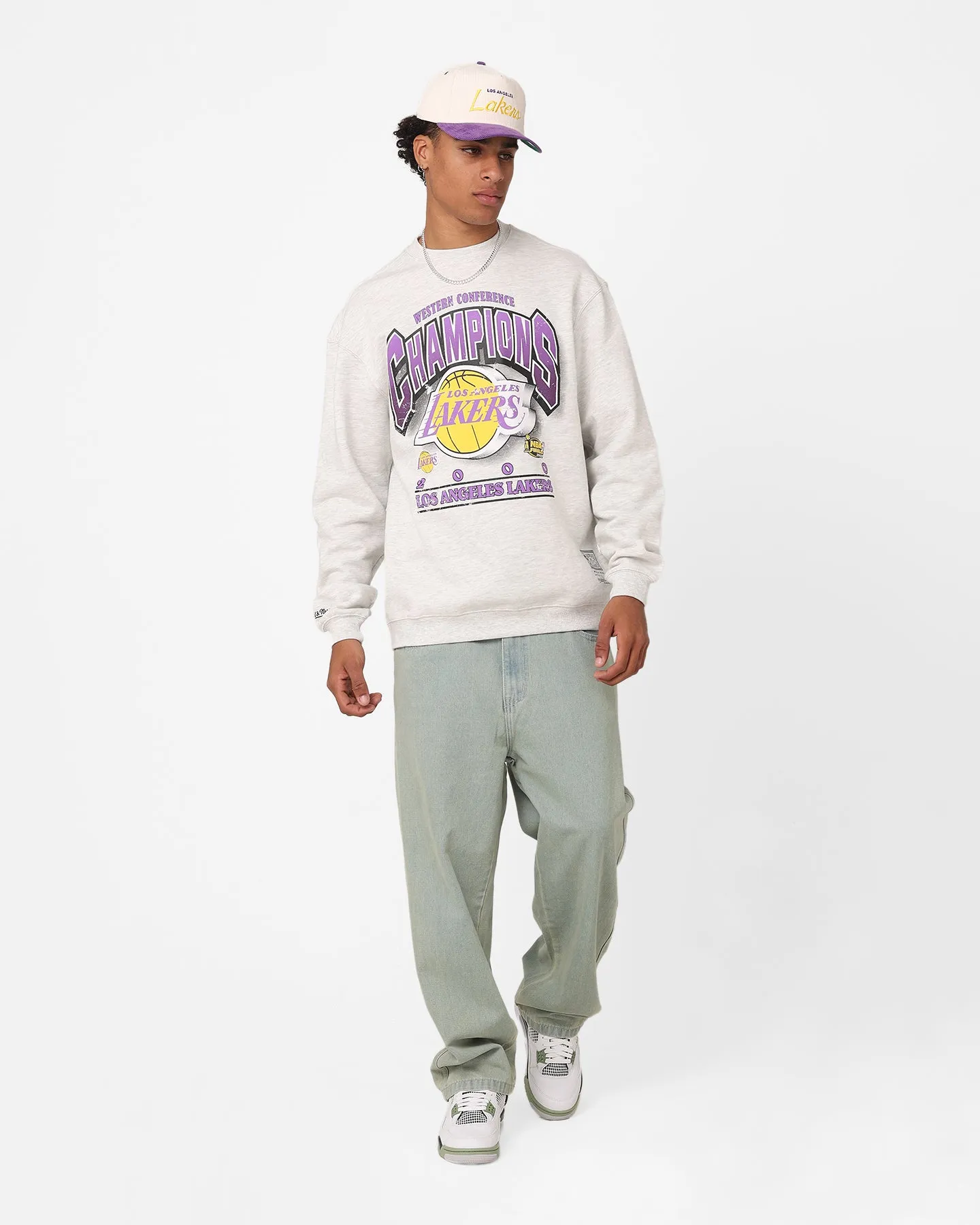 Mitchell & Ness Los Angeles Lakers Bevelled Crewneck Silver Marle