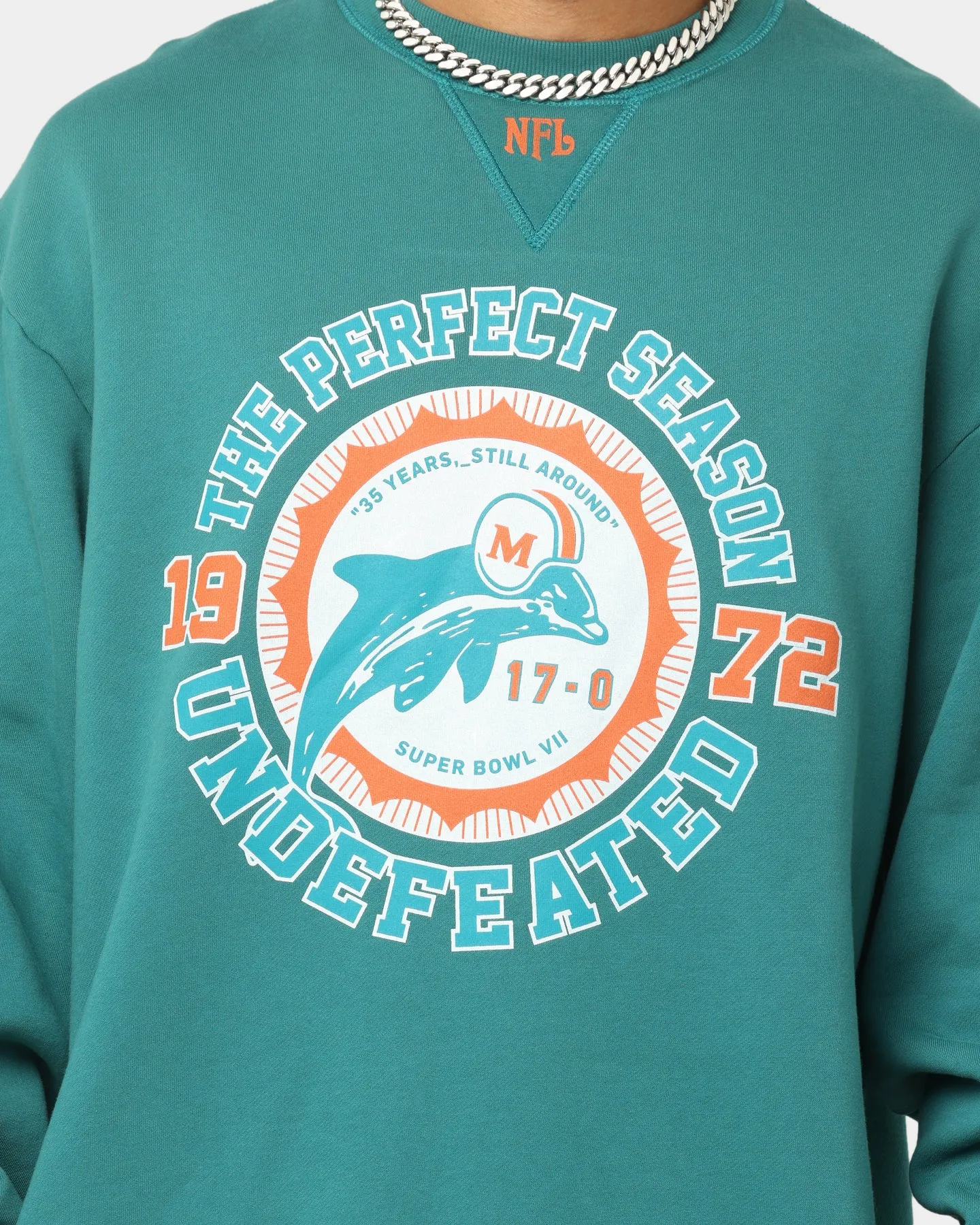 Mitchell & Ness Miami Dolphins Perfect Season Crewneck Faded Teal