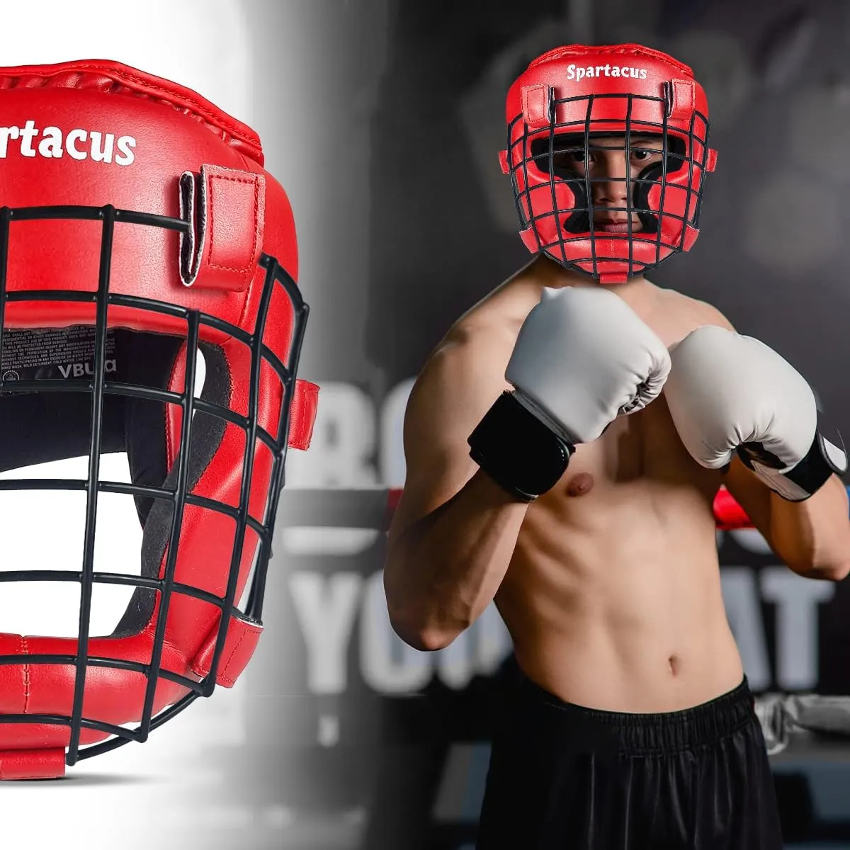 MMA BOXING HEADGEAR WITH REMOVABLE GRILL