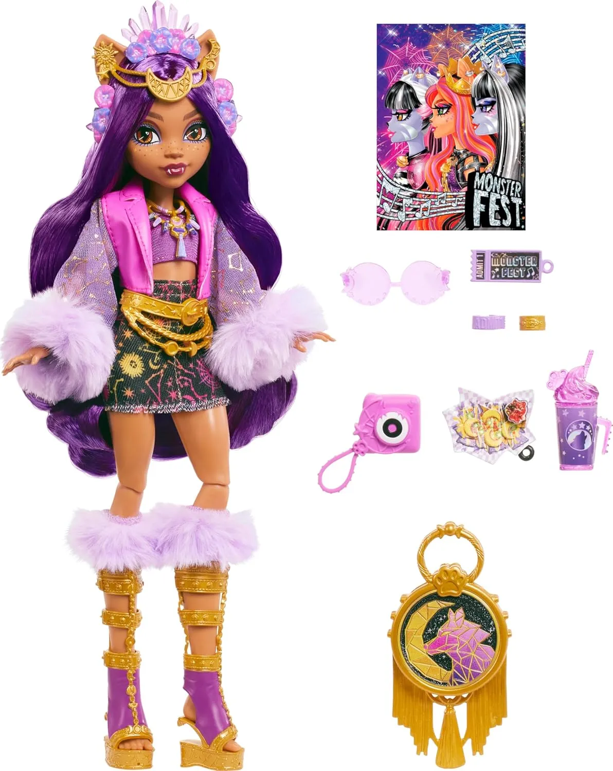 Monster High Clawdeen Wolf Doll with Glam Monster Fest Outfit and Festival Themed for kids 8-15 Years