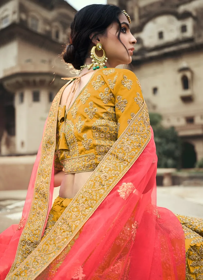 Mustard Yellow Color Satin Material Dori Work Lehenga Choli