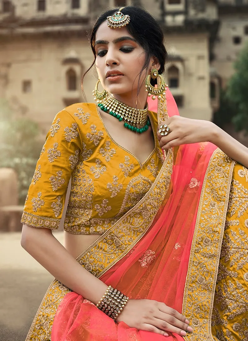 Mustard Yellow Color Satin Material Dori Work Lehenga Choli