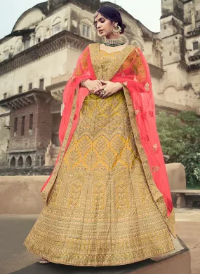 Mustard Yellow Color Satin Material Dori Work Lehenga Choli