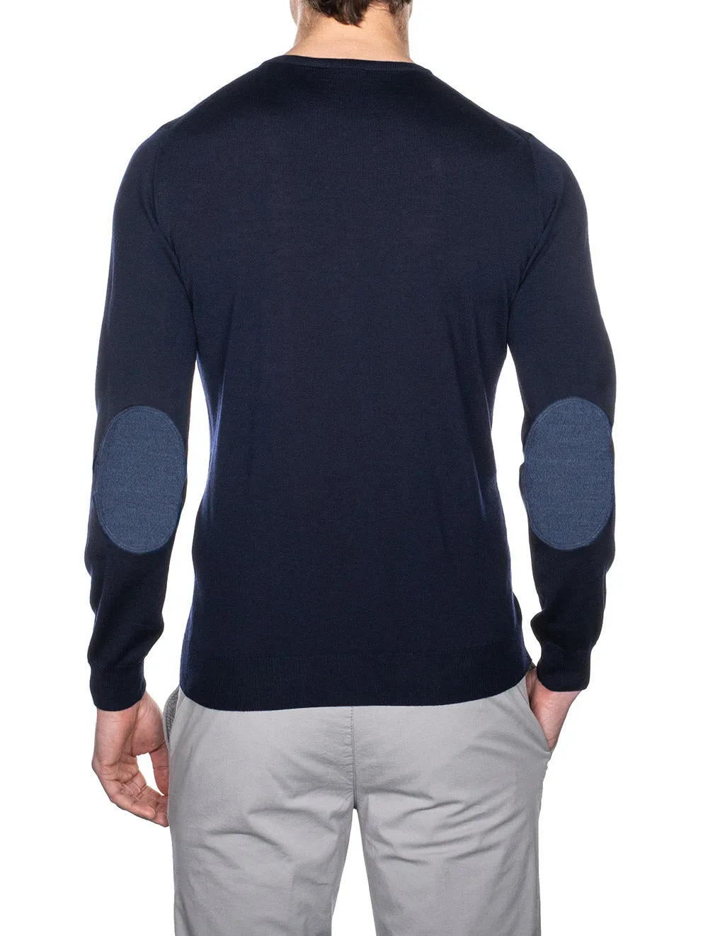 Navy Crewneck With Patch Marino Wool Jumper