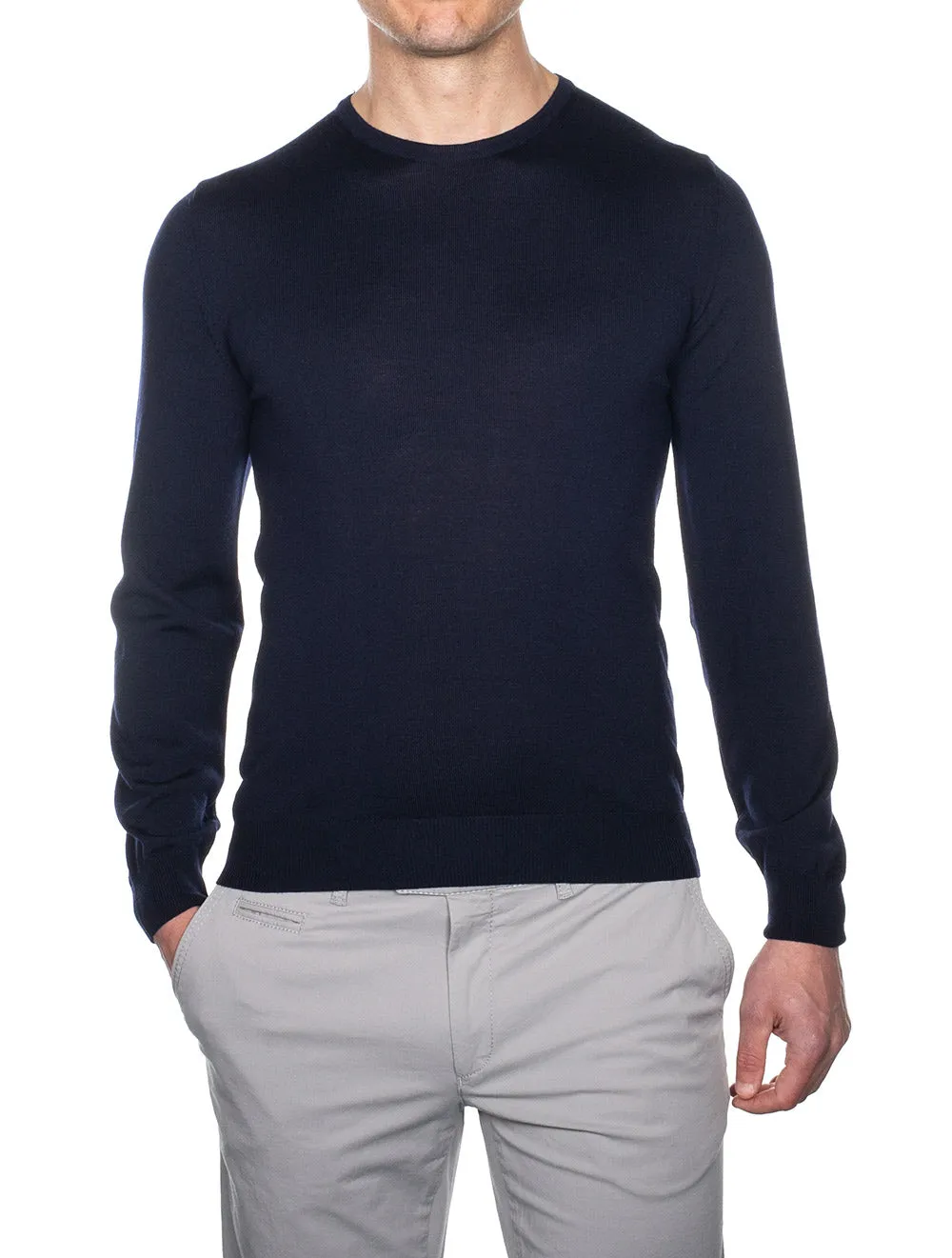 Navy Crewneck With Patch Marino Wool Jumper